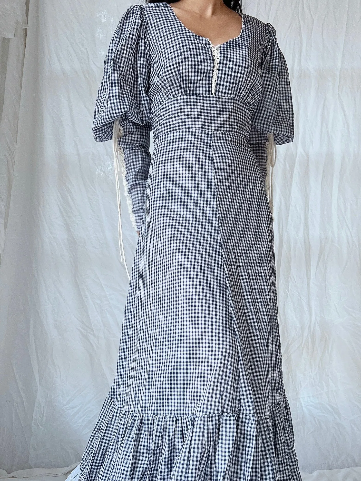 1970s Gunne Sax Gingham Dress - S