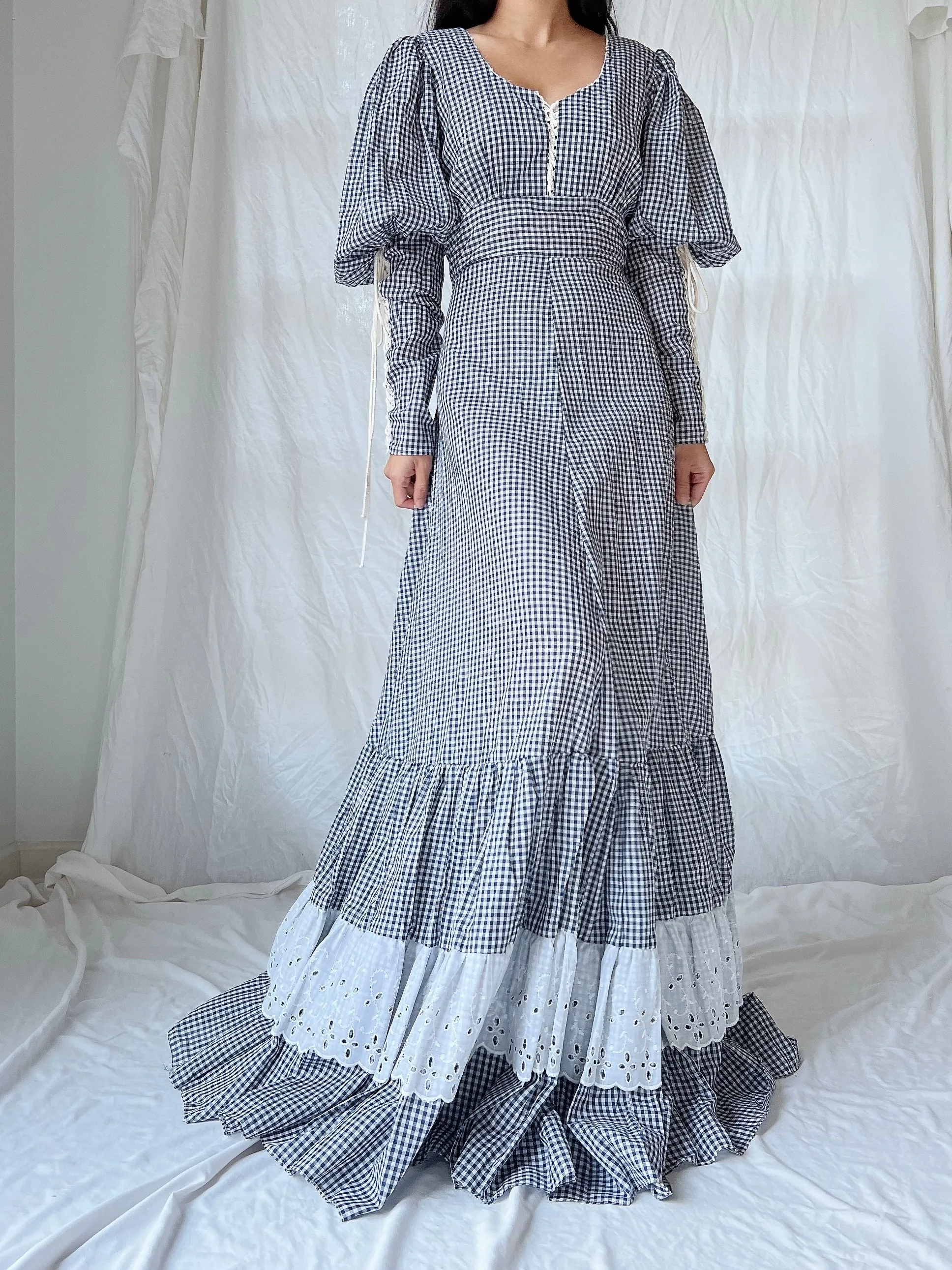 1970s Gunne Sax Gingham Dress - S