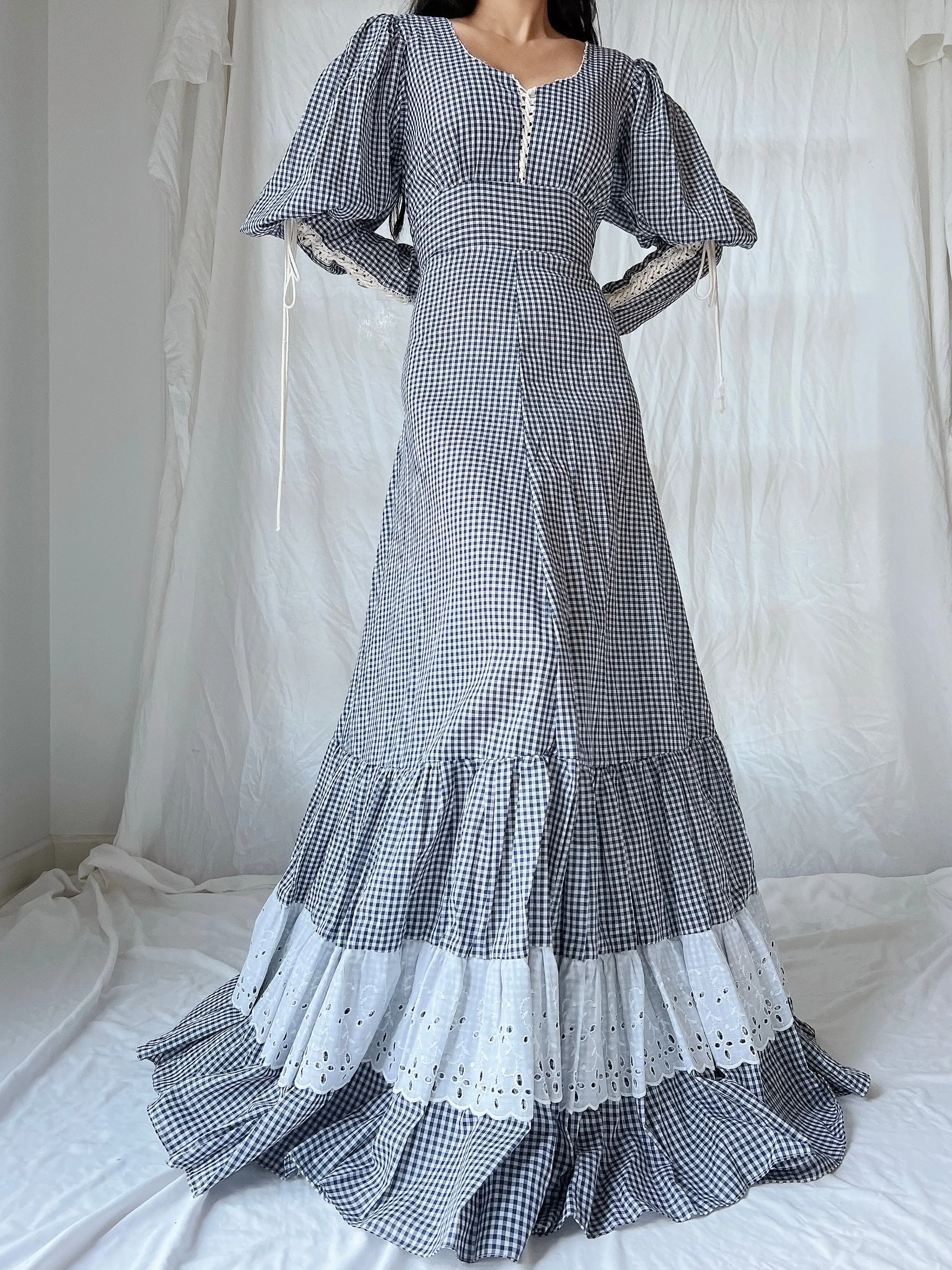 1970s Gunne Sax Gingham Dress - S