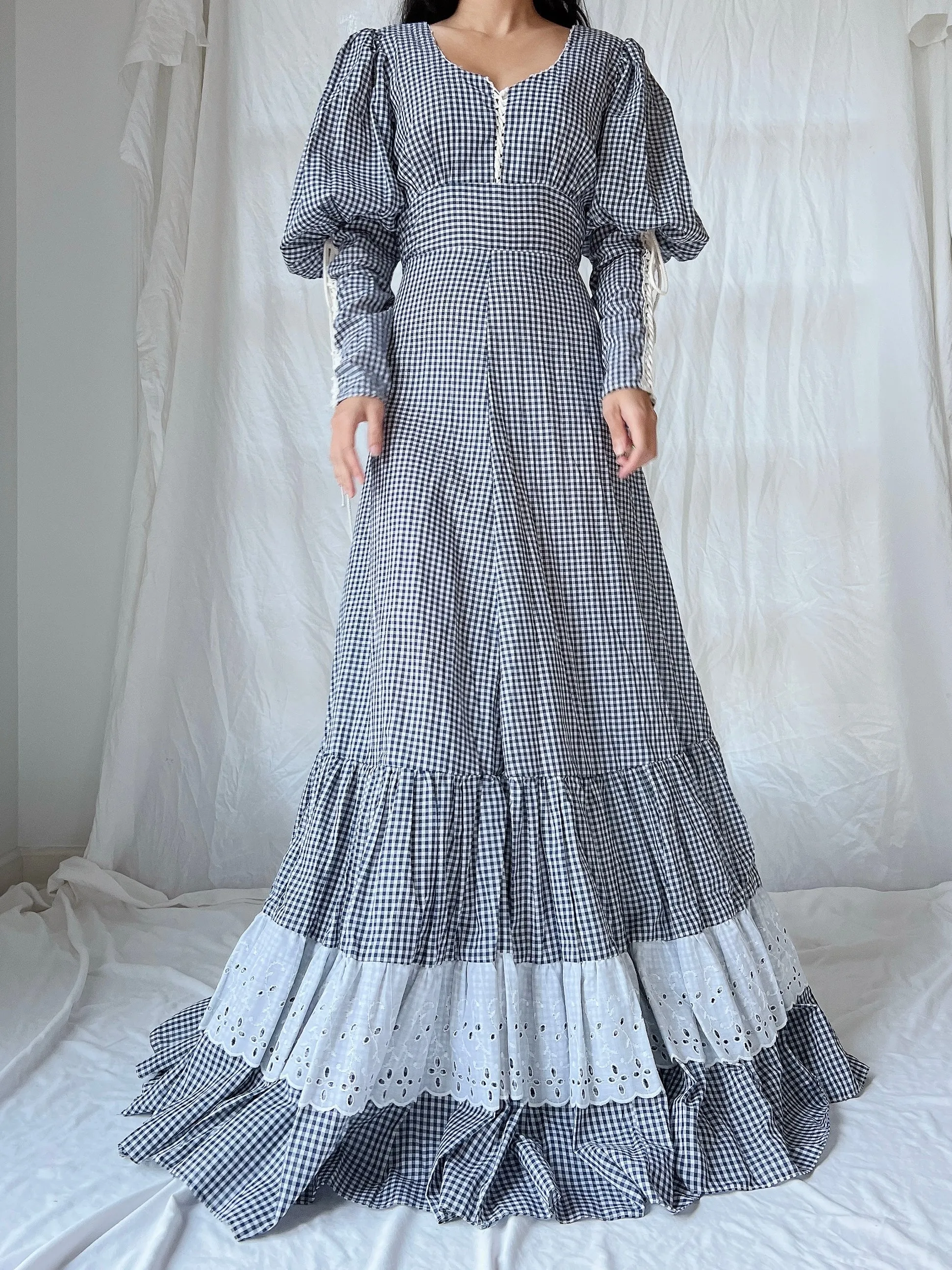 1970s Gunne Sax Gingham Dress - S