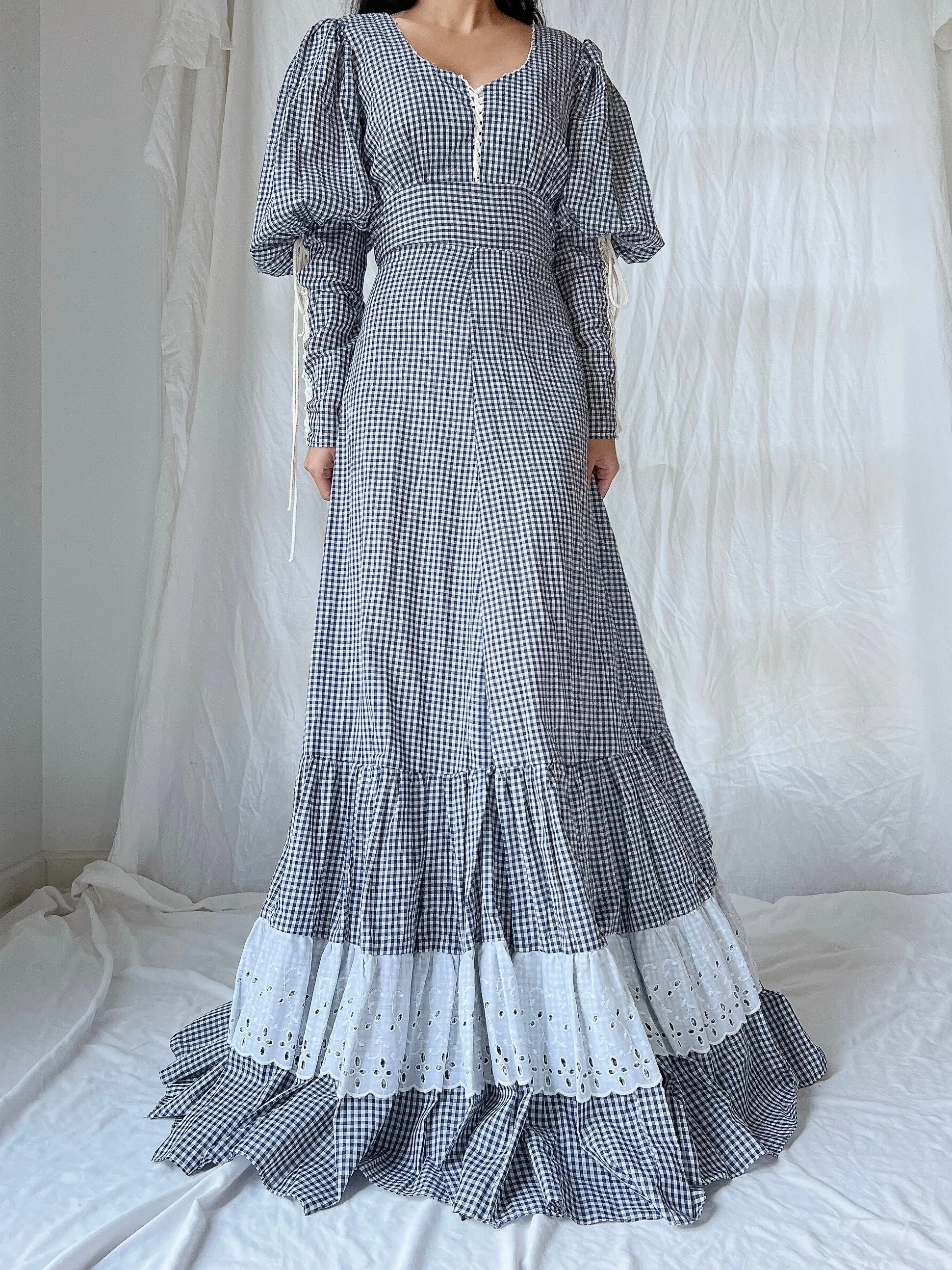 1970s Gunne Sax Gingham Dress - S