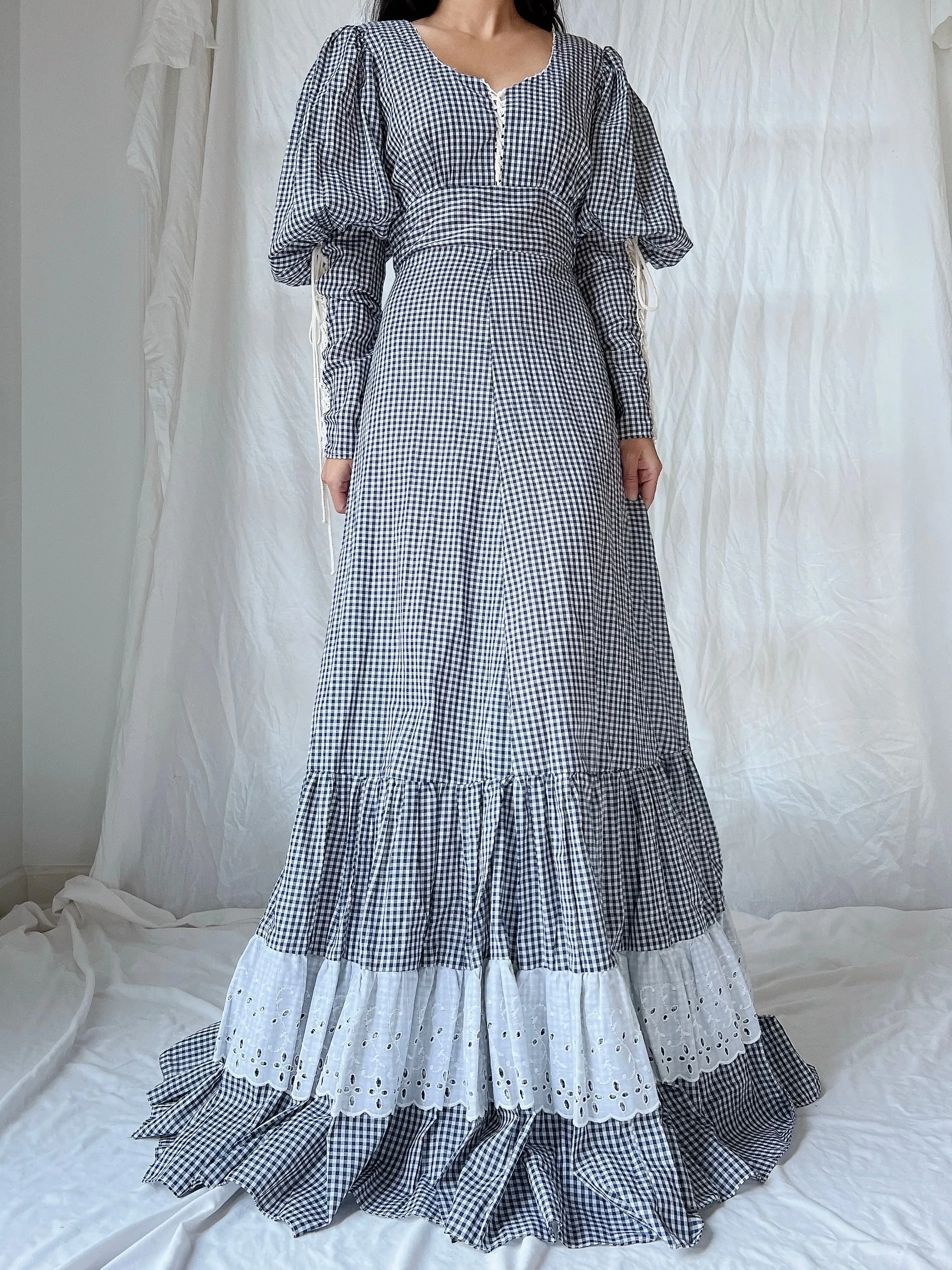 1970s Gunne Sax Gingham Dress - S