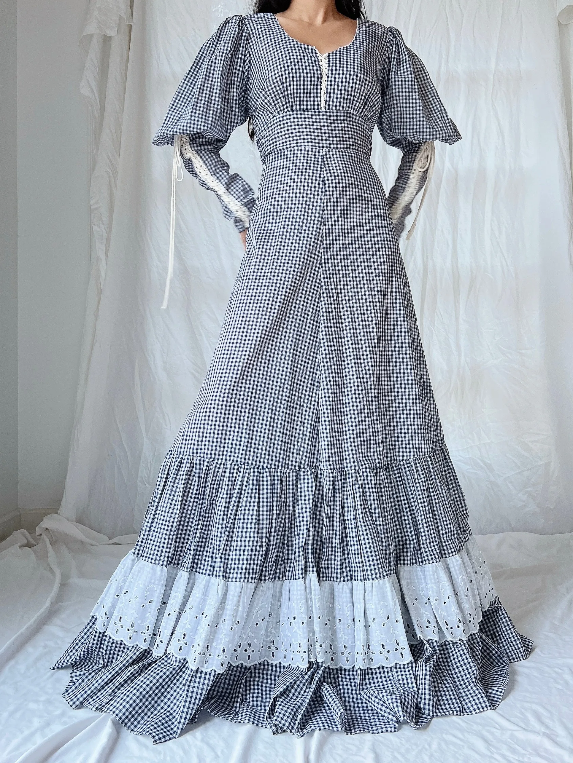 1970s Gunne Sax Gingham Dress - S