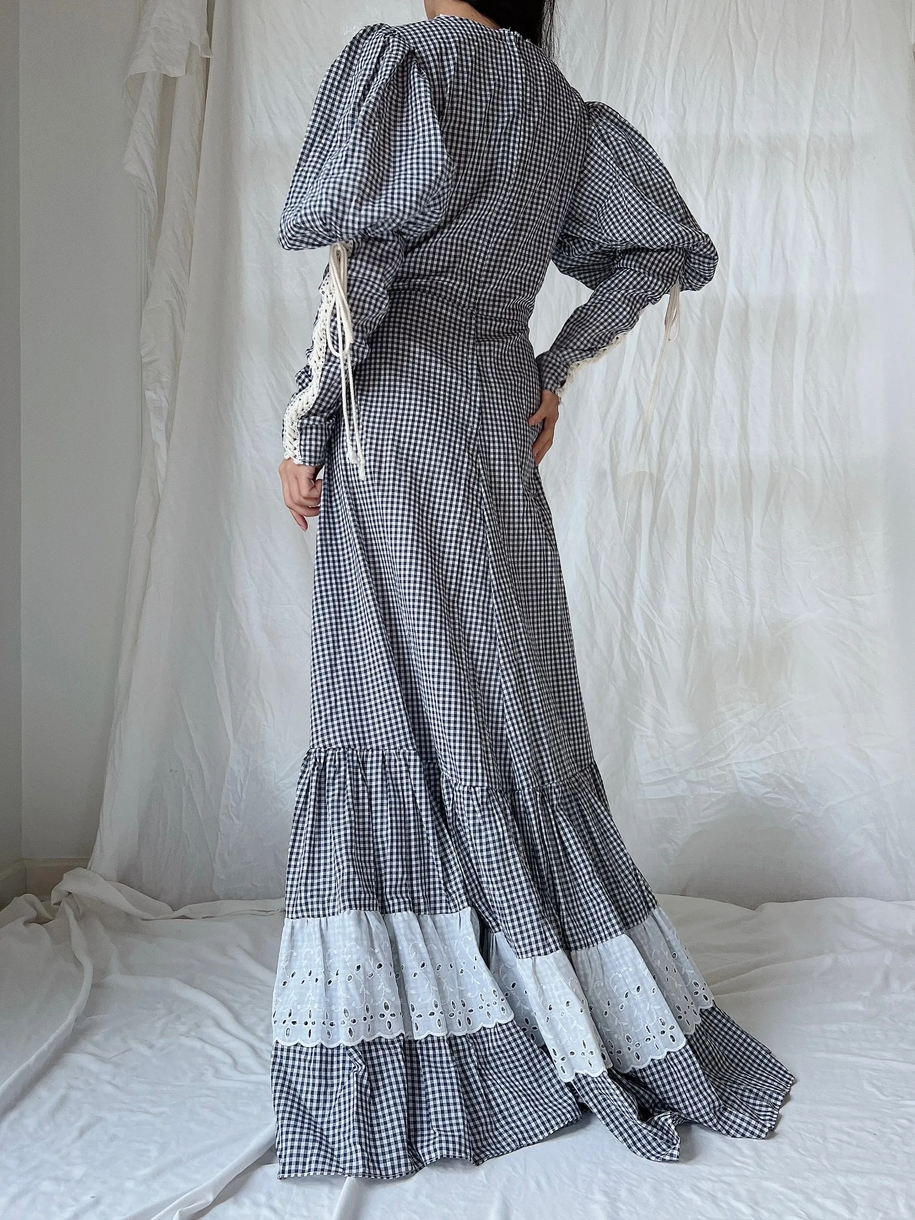 1970s Gunne Sax Gingham Dress - S