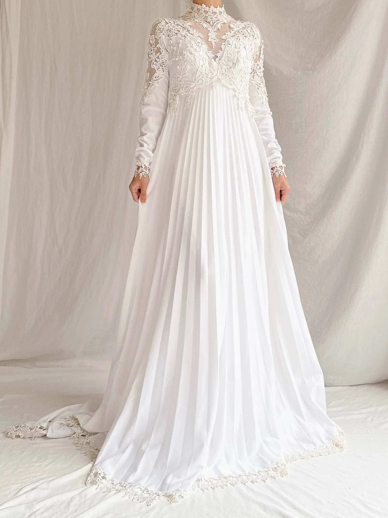 1970s Jersey Pleated Embroidered Gown - S