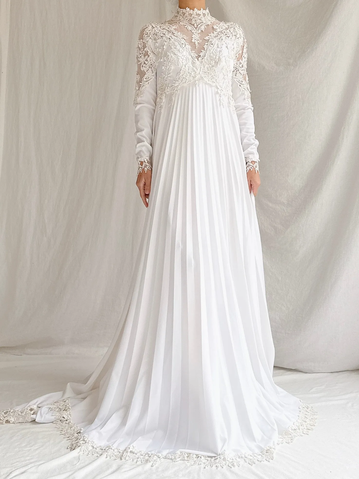 1970s Jersey Pleated Embroidered Gown - S