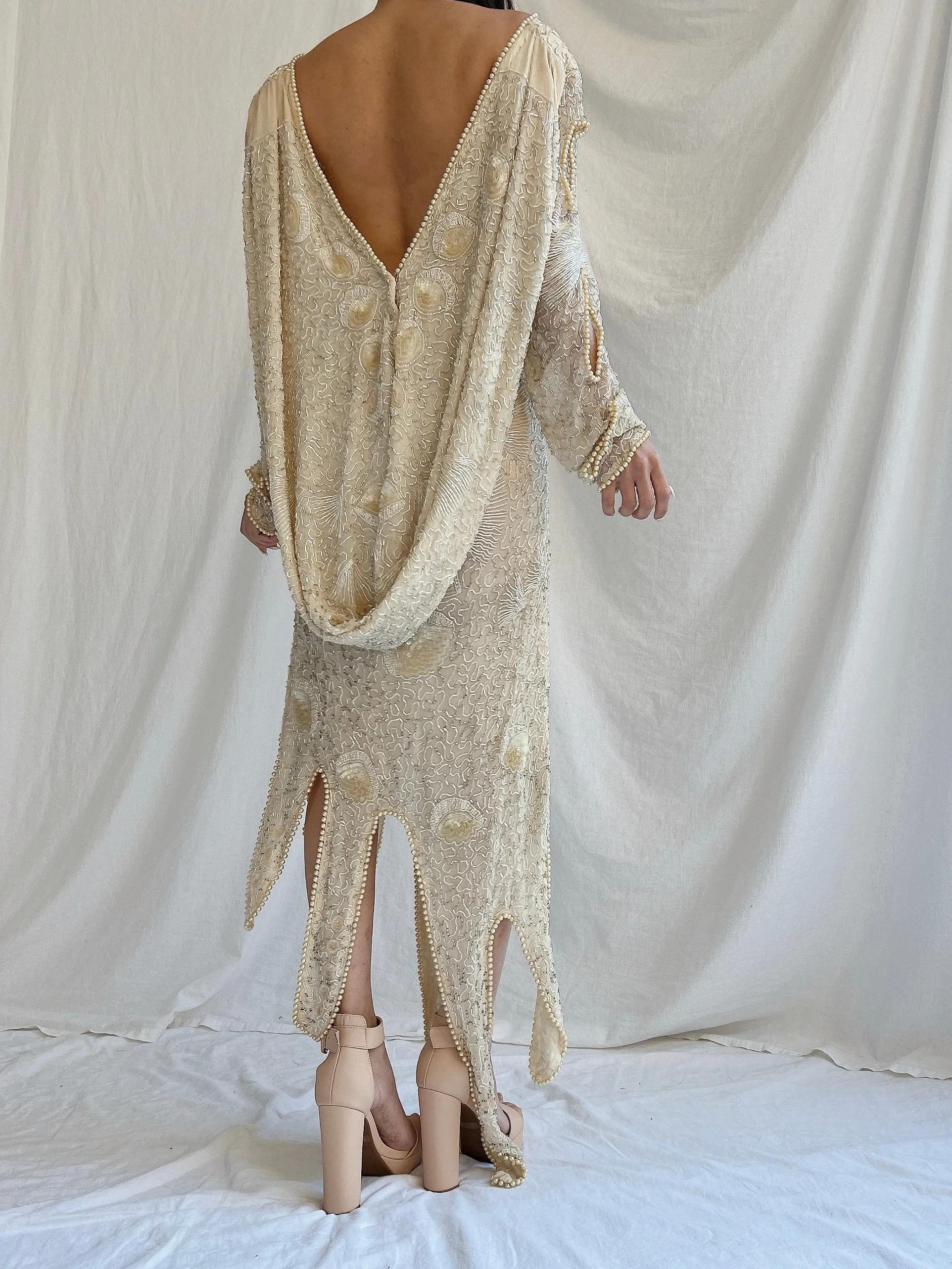 1970s Silk Beaded Dress - M