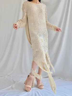 1970s Silk Beaded Dress - M