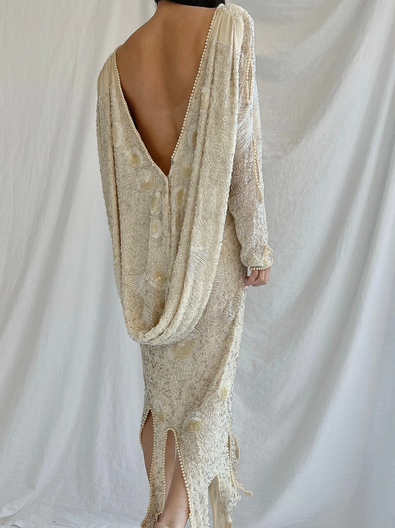 1970s Silk Beaded Dress - M