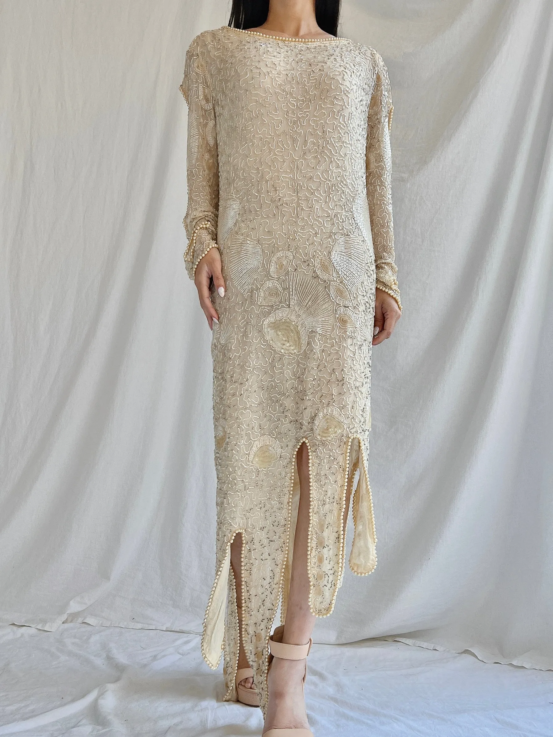 1970s Silk Beaded Dress - M