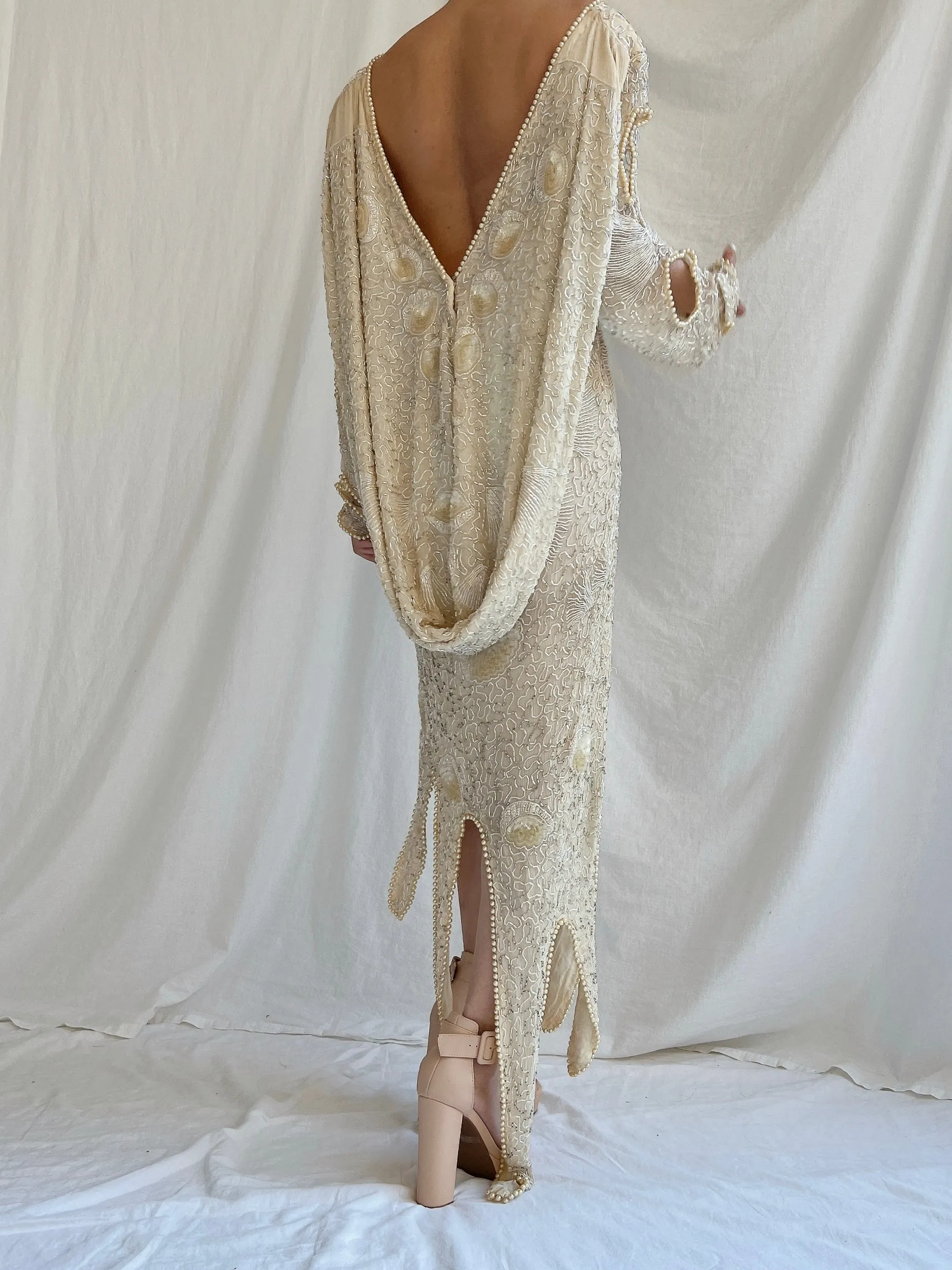1970s Silk Beaded Dress - M