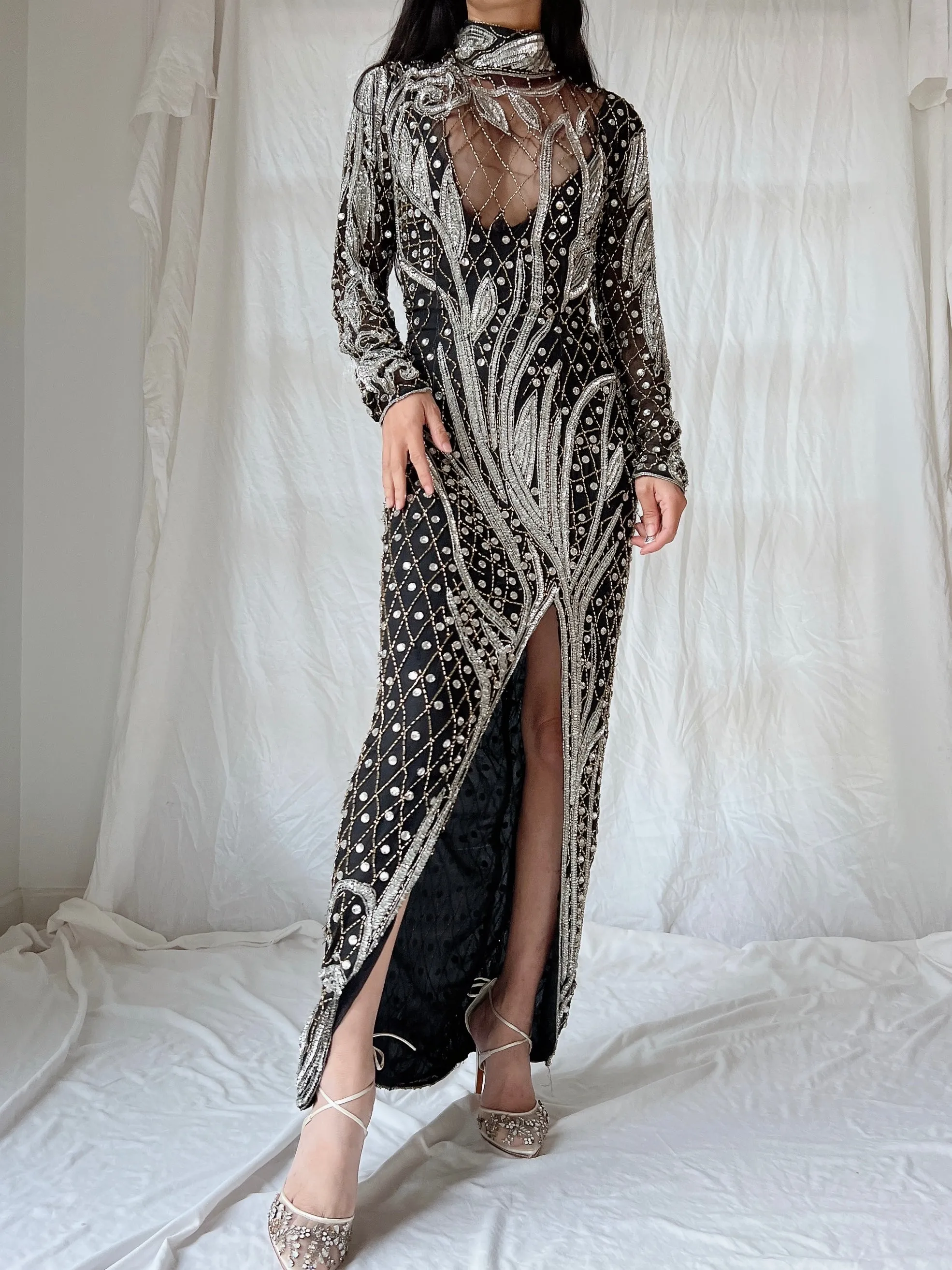 1980s Crystal Beaded Silk Gown - S/M