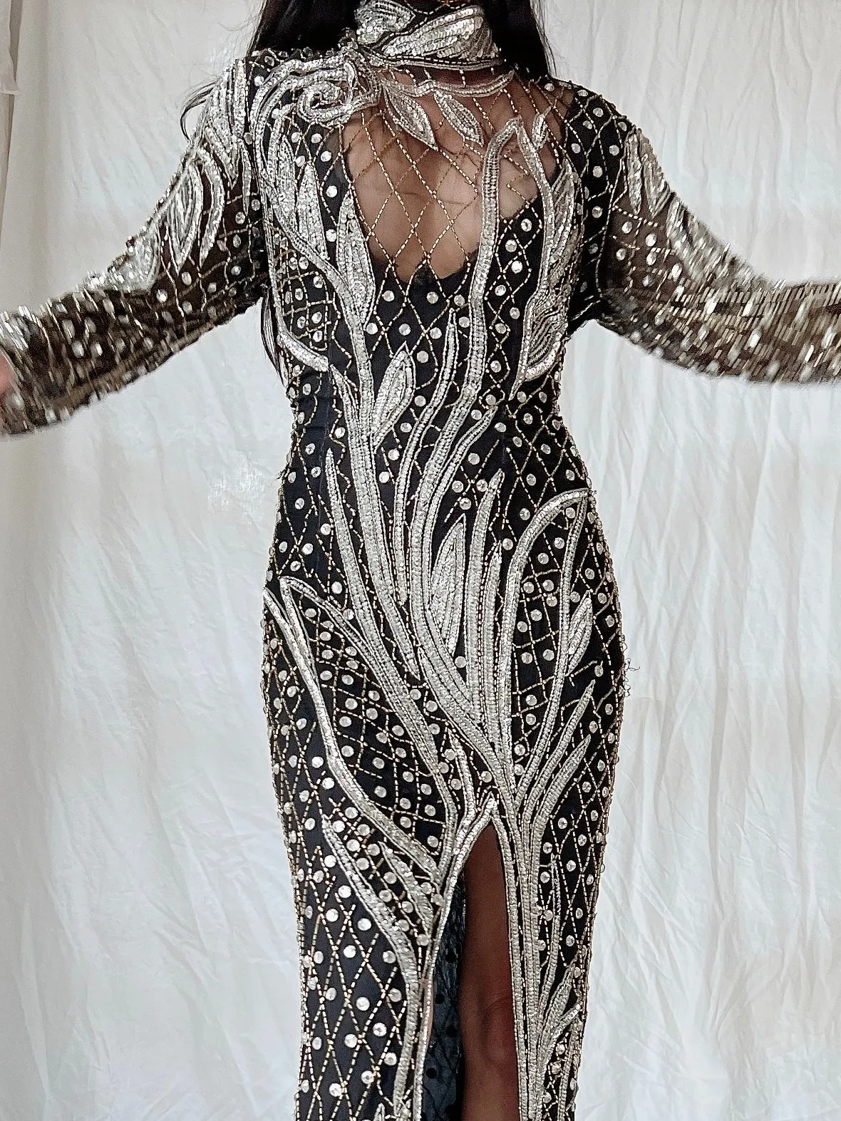 1980s Crystal Beaded Silk Gown - S/M