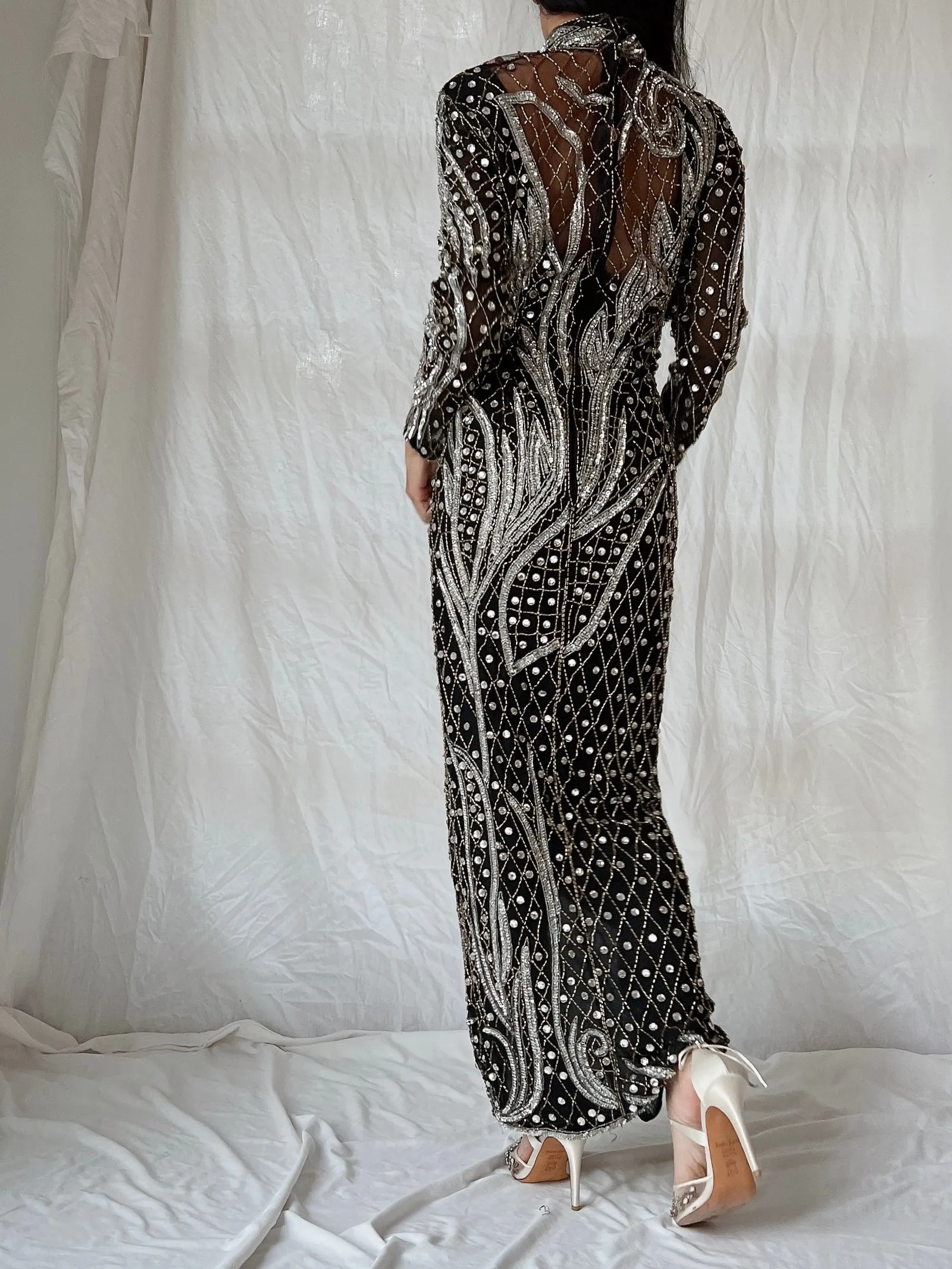 1980s Crystal Beaded Silk Gown - S/M