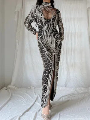 1980s Crystal Beaded Silk Gown - S/M