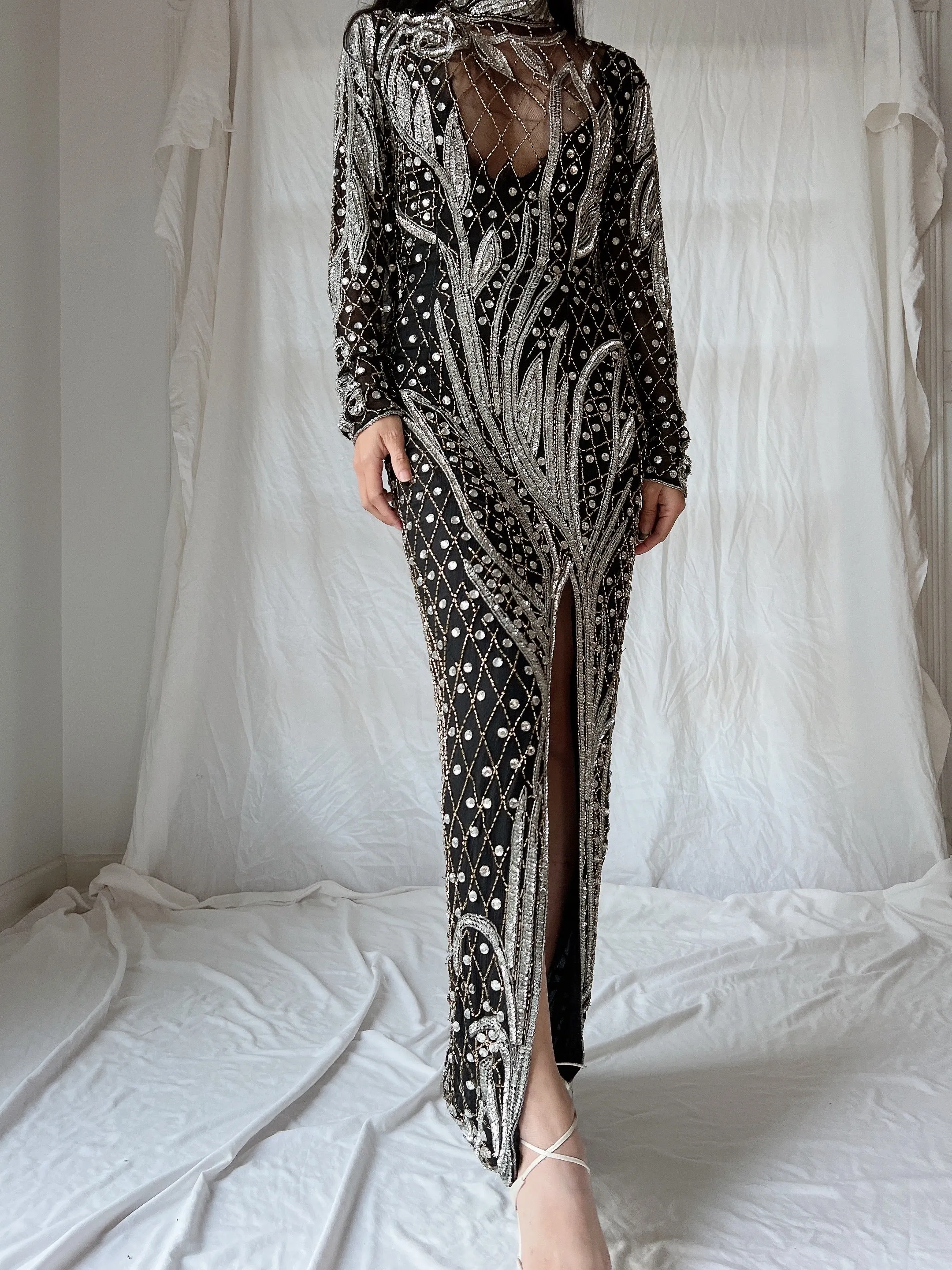 1980s Crystal Beaded Silk Gown - S/M