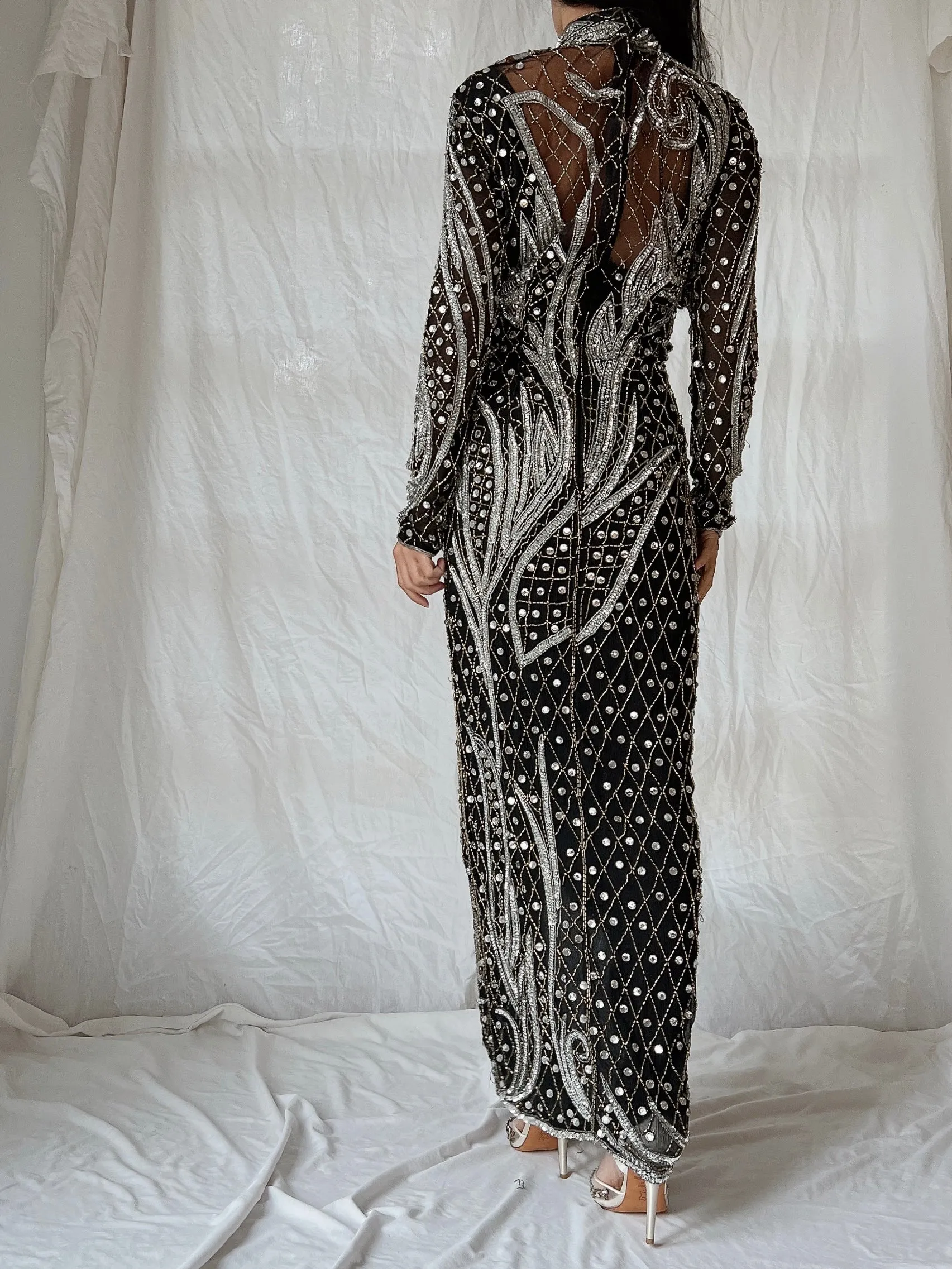 1980s Crystal Beaded Silk Gown - S/M