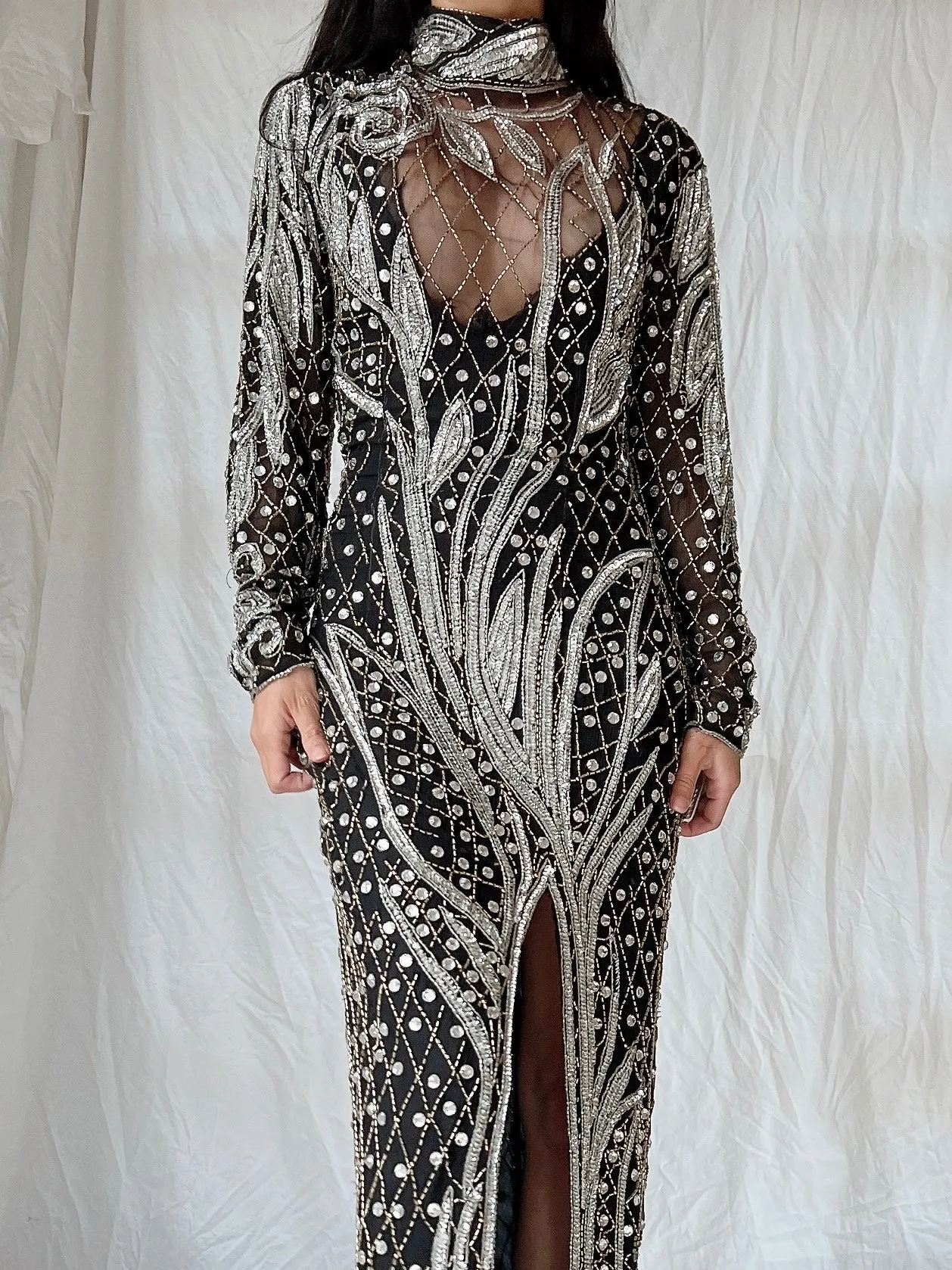 1980s Crystal Beaded Silk Gown - S/M
