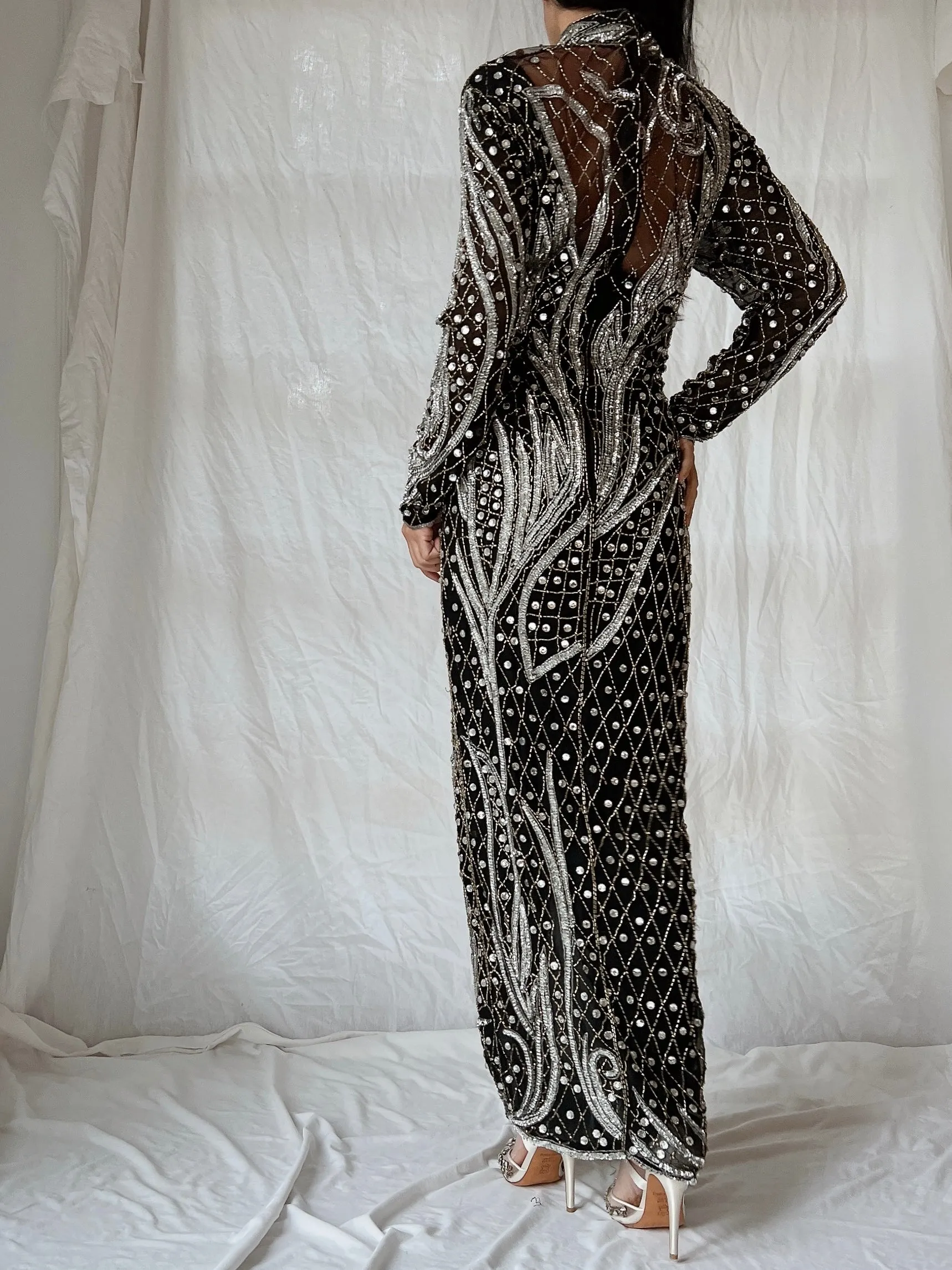 1980s Crystal Beaded Silk Gown - S/M