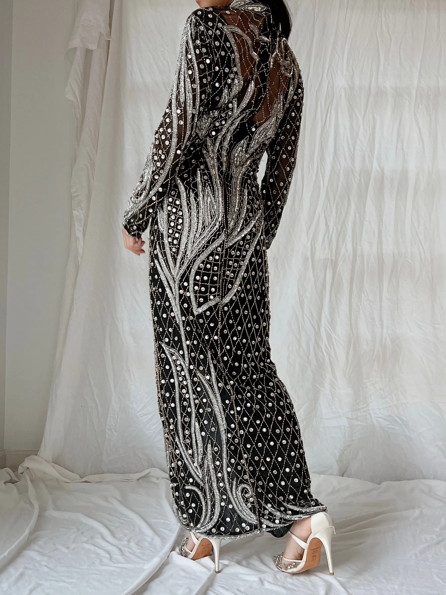 1980s Crystal Beaded Silk Gown - S/M