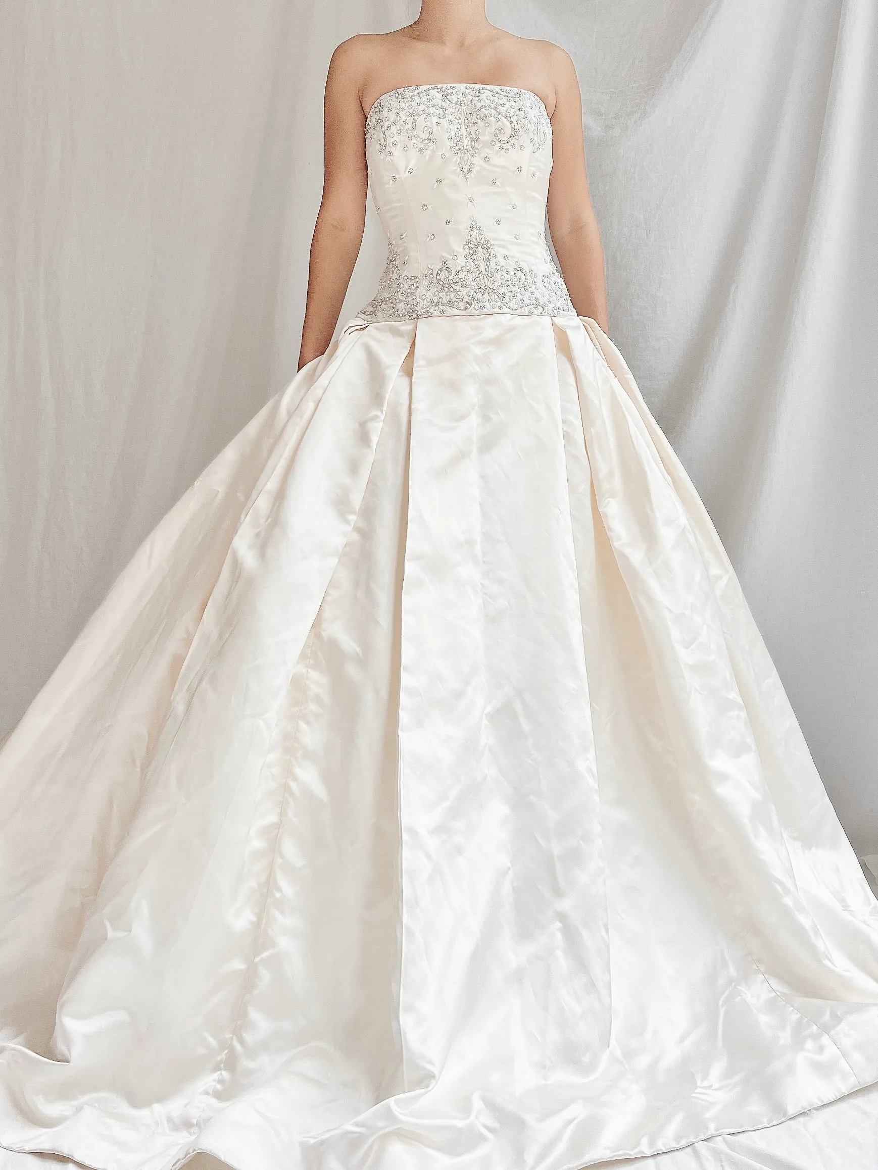 1990s Reem Acra Silk Strapless Embellished  Gown - S/6