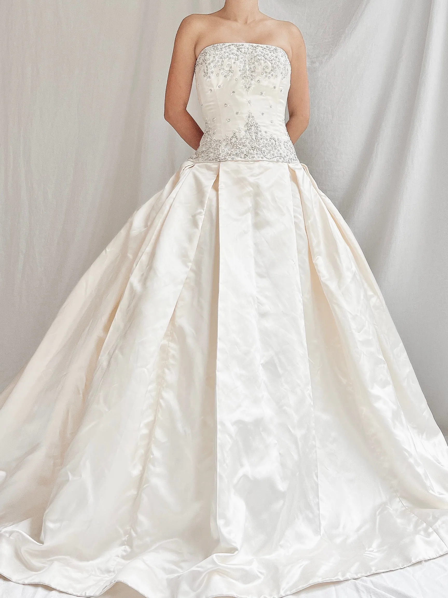 1990s Reem Acra Silk Strapless Embellished  Gown - S/6