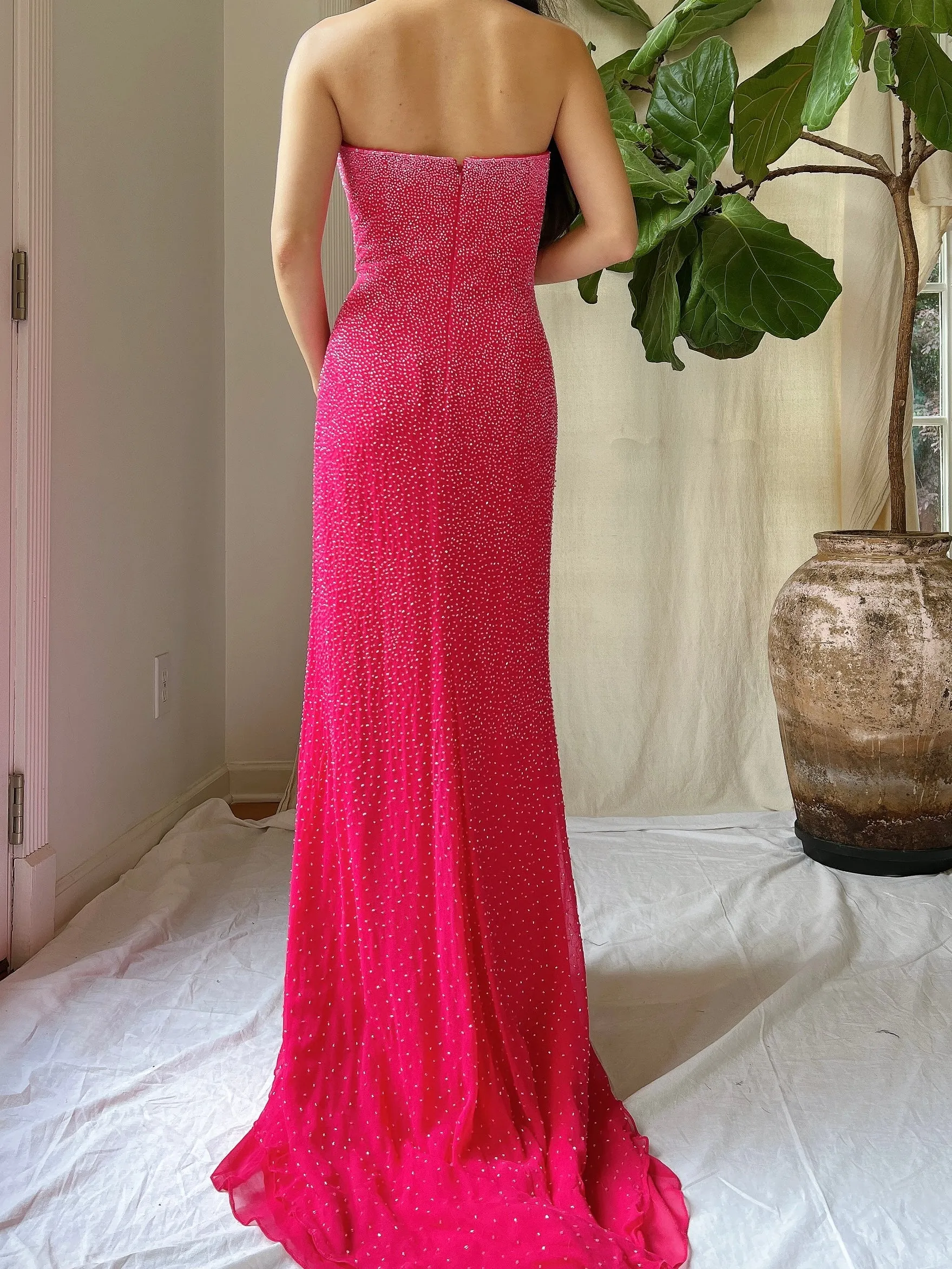 1990s Silk Strapless Beaded Gown - S