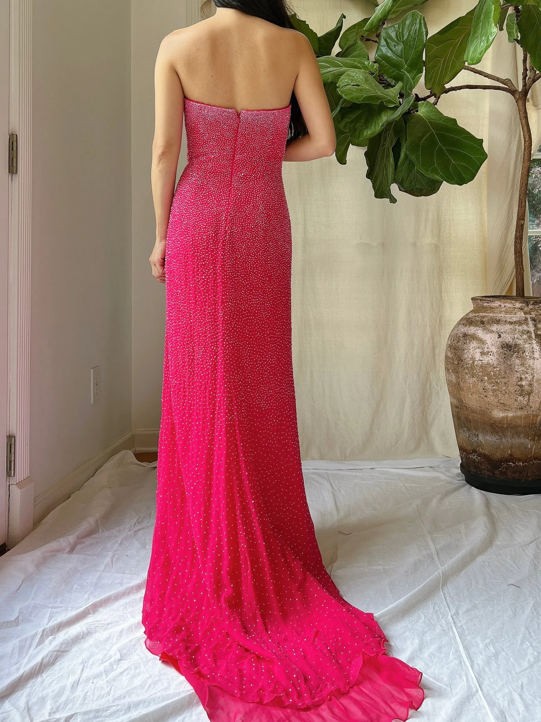 1990s Silk Strapless Beaded Gown - S