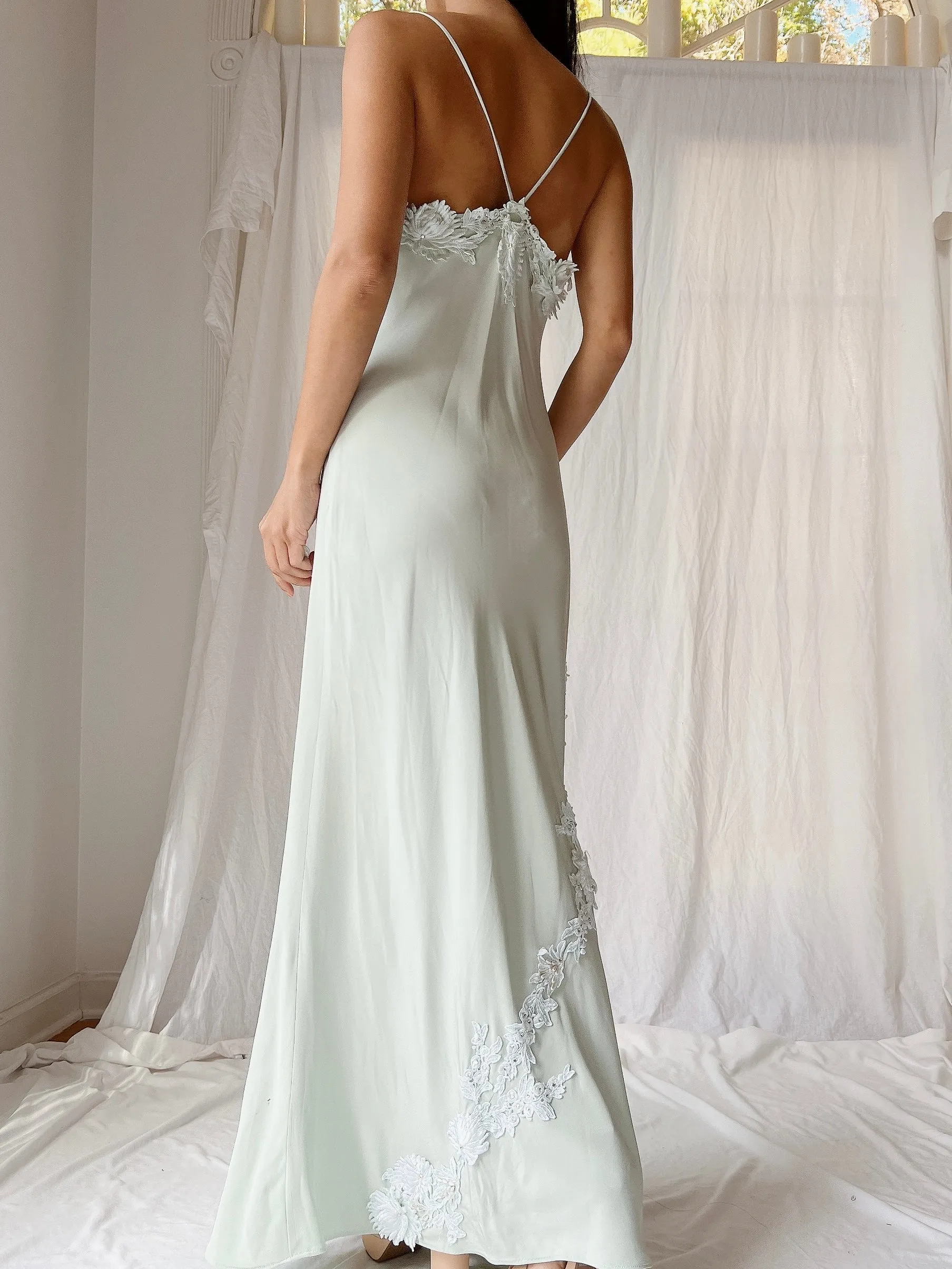 1990s Yoly Munoz Seafoam Bias Cut Dress - M/8