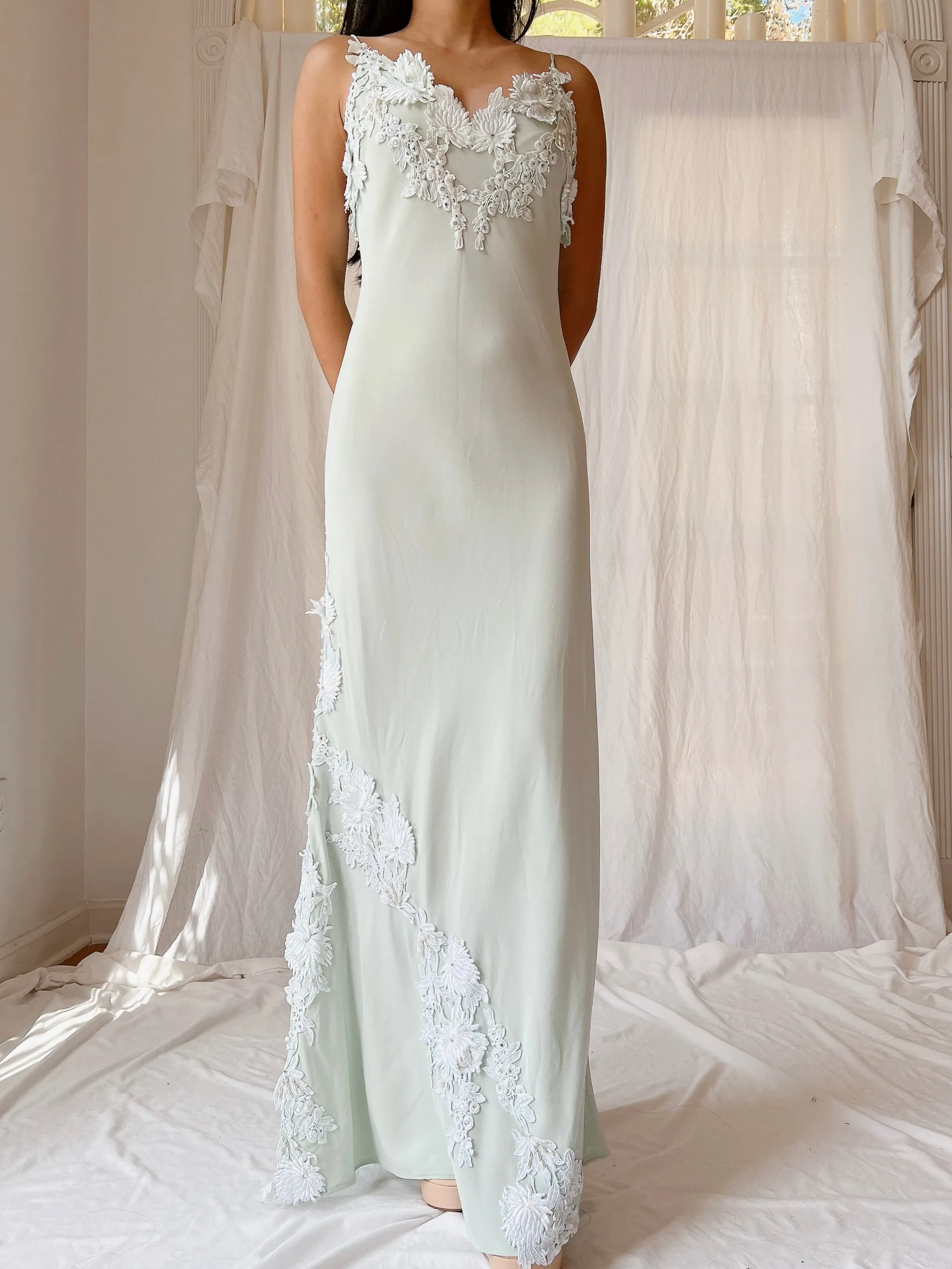 1990s Yoly Munoz Seafoam Bias Cut Dress - M/8