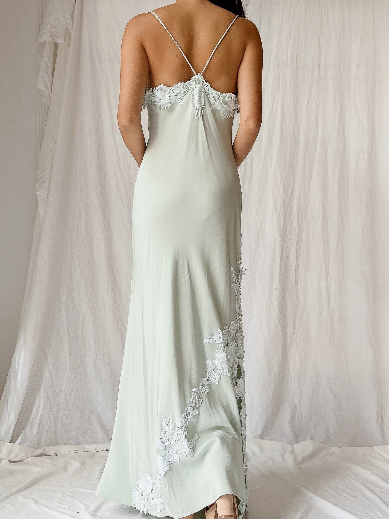 1990s Yoly Munoz Seafoam Bias Cut Dress - M/8