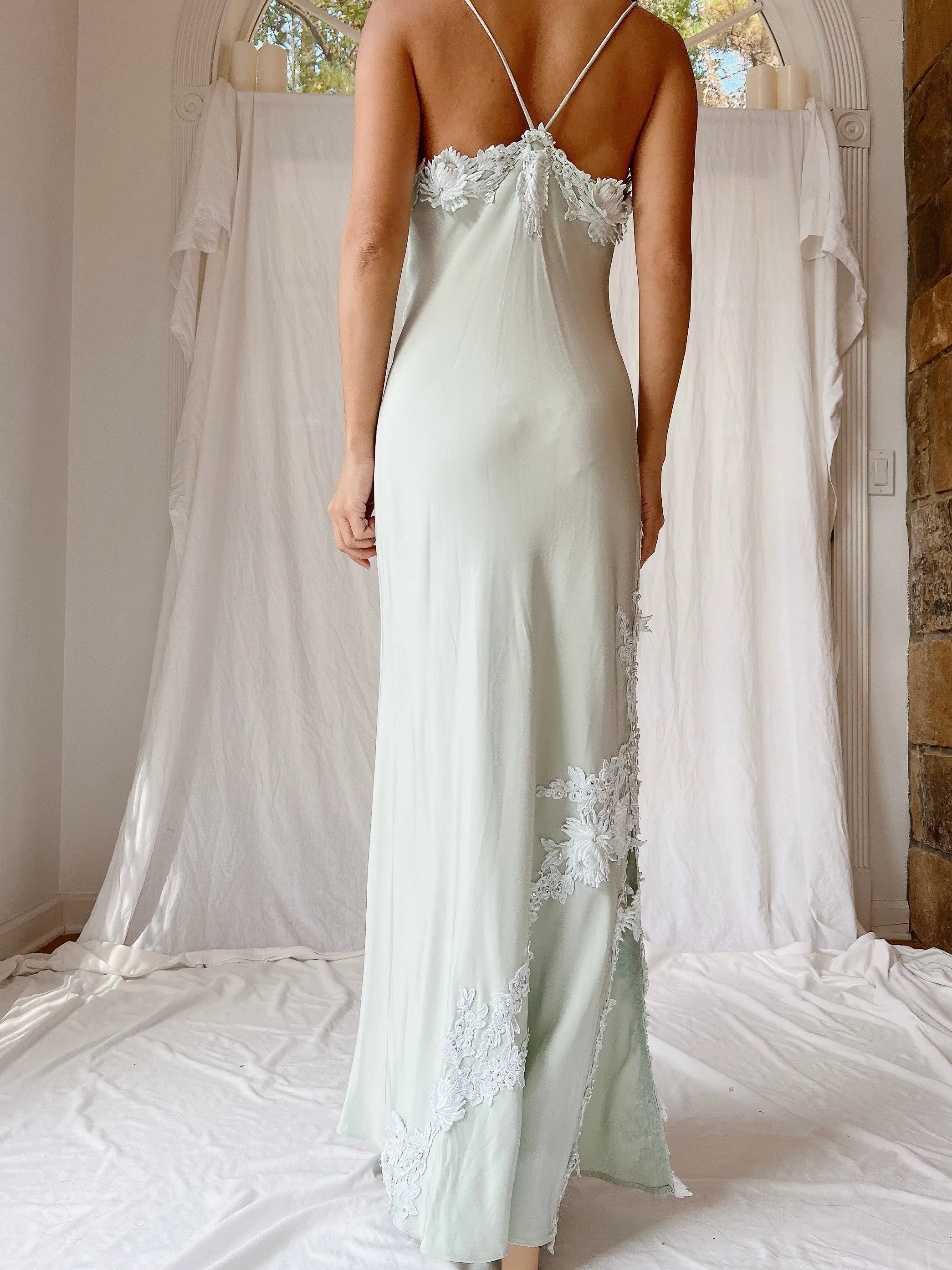 1990s Yoly Munoz Seafoam Bias Cut Dress - M/8
