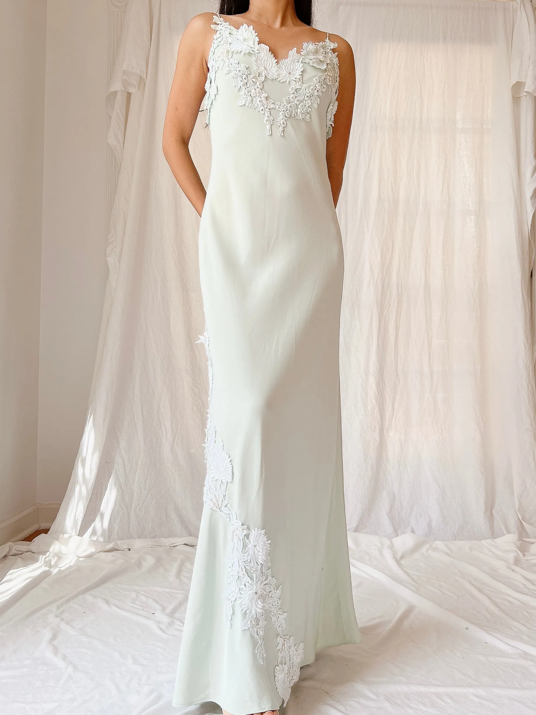 1990s Yoly Munoz Seafoam Bias Cut Dress - M/8