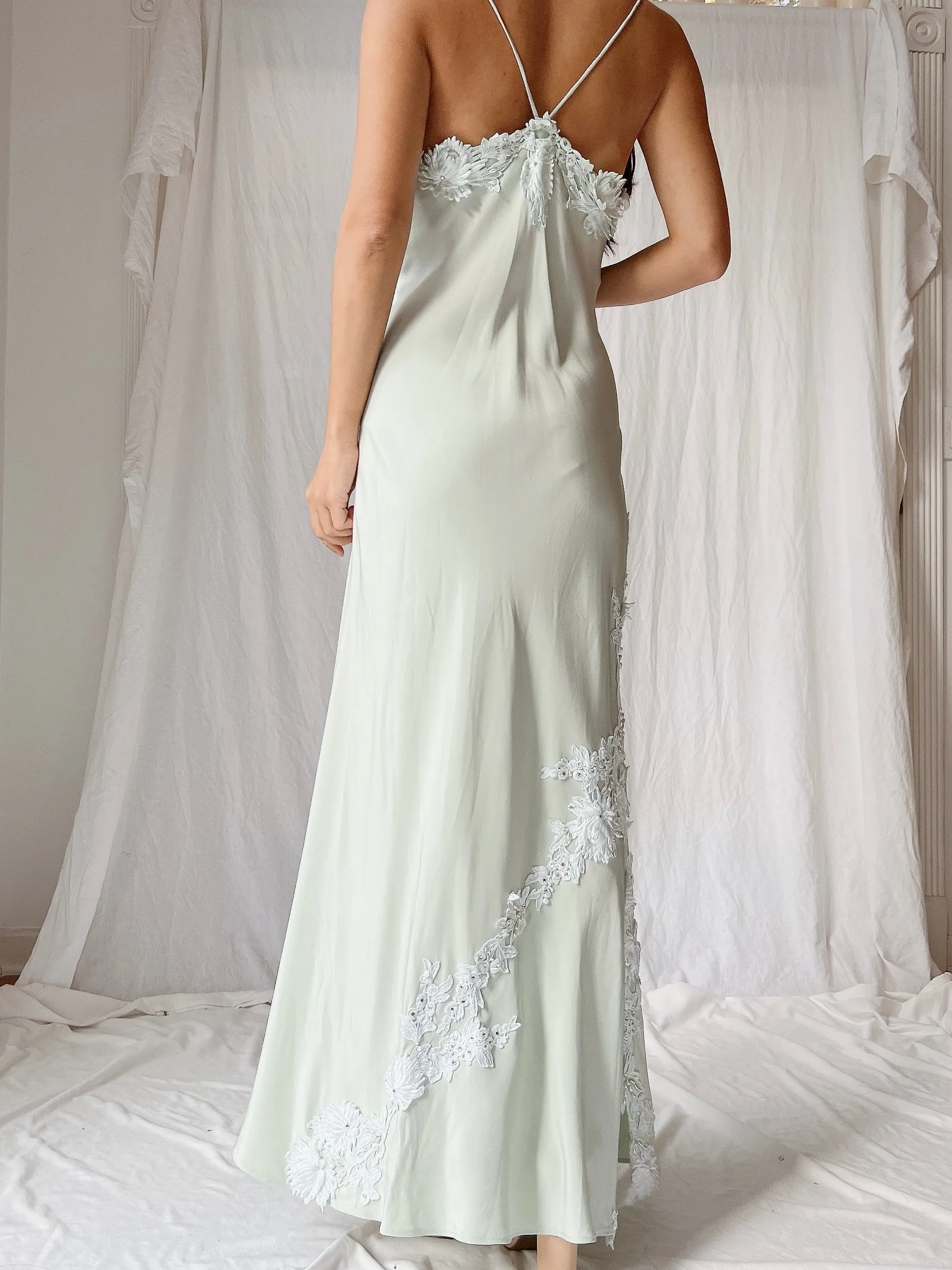 1990s Yoly Munoz Seafoam Bias Cut Dress - M/8