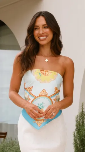Akirah Scarf Top - Ocean Pine Print