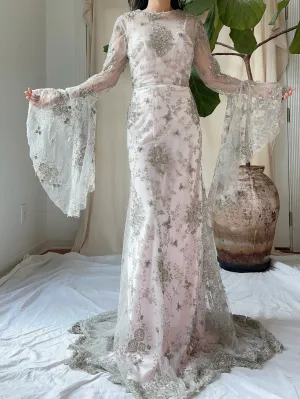 Angel Sleeves Gray Beaded Gown - S/M