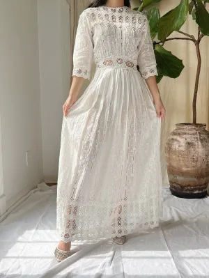 Antique Cotton Embroidered Dress - S
