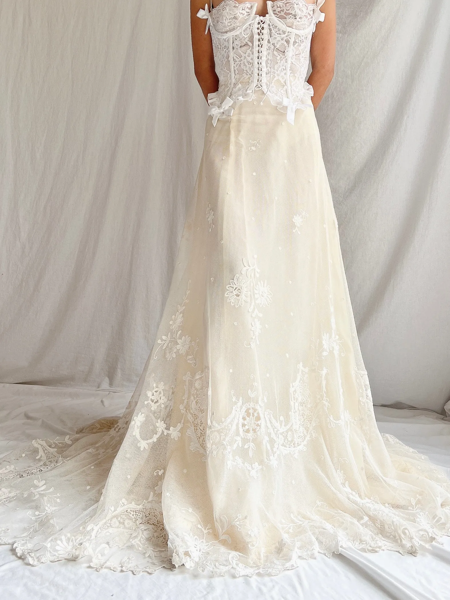 Antique Embroidered Tambour Skirt - S