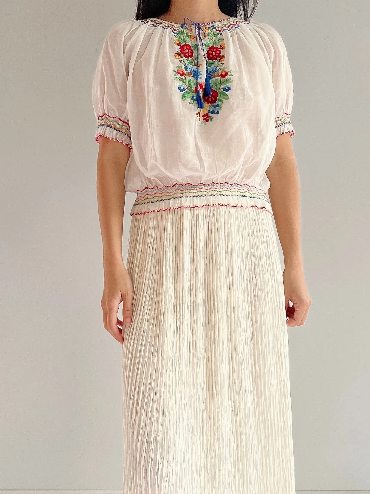Antique Hungarian Cotton Blouse - S