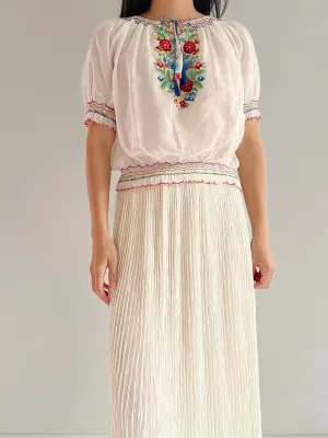 Antique Hungarian Cotton Blouse - S