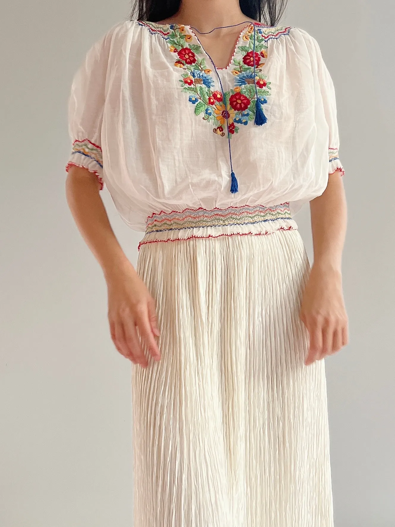 Antique Hungarian Cotton Blouse - S