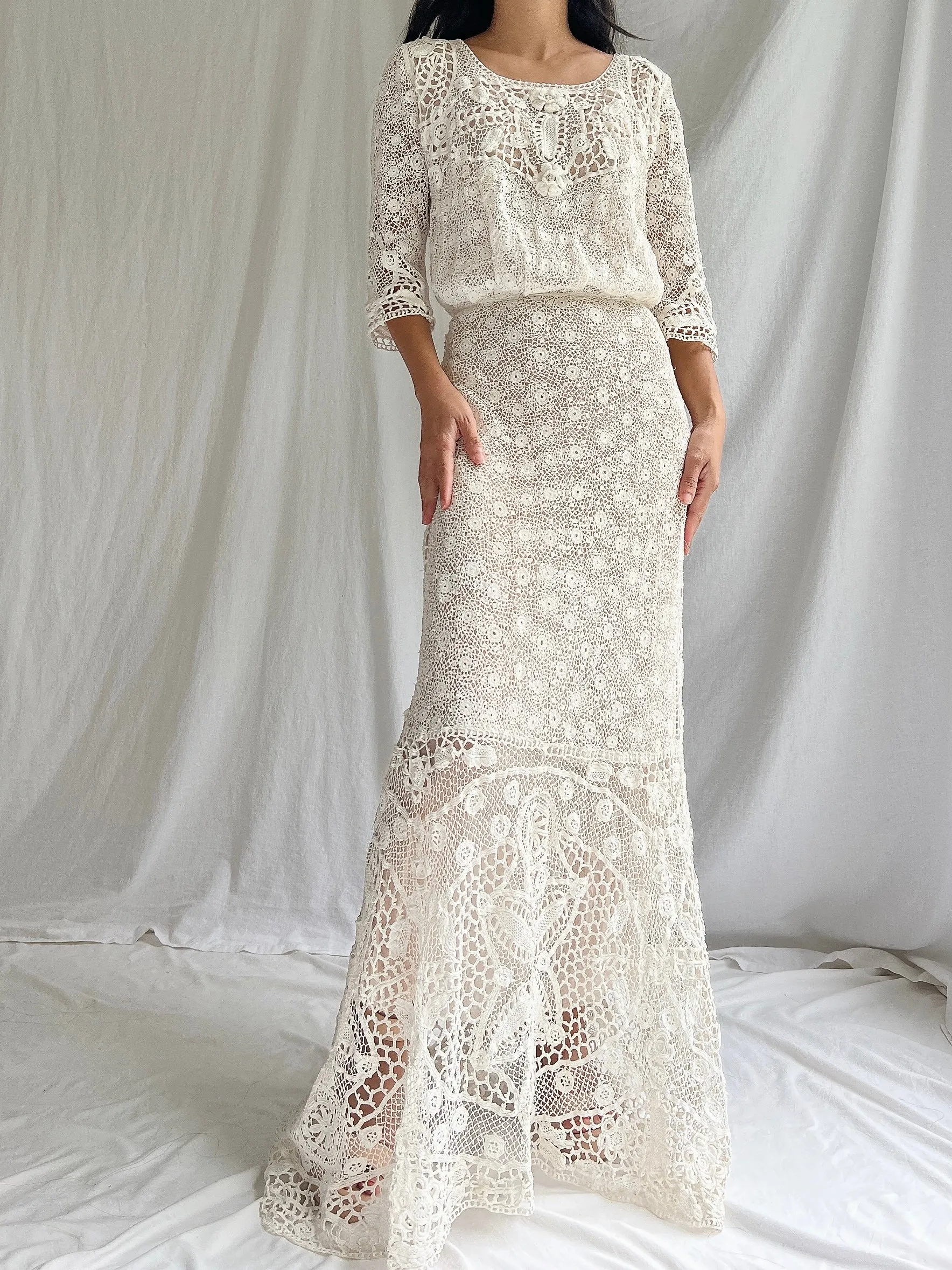 Antique Irish Crochet Dress - S
