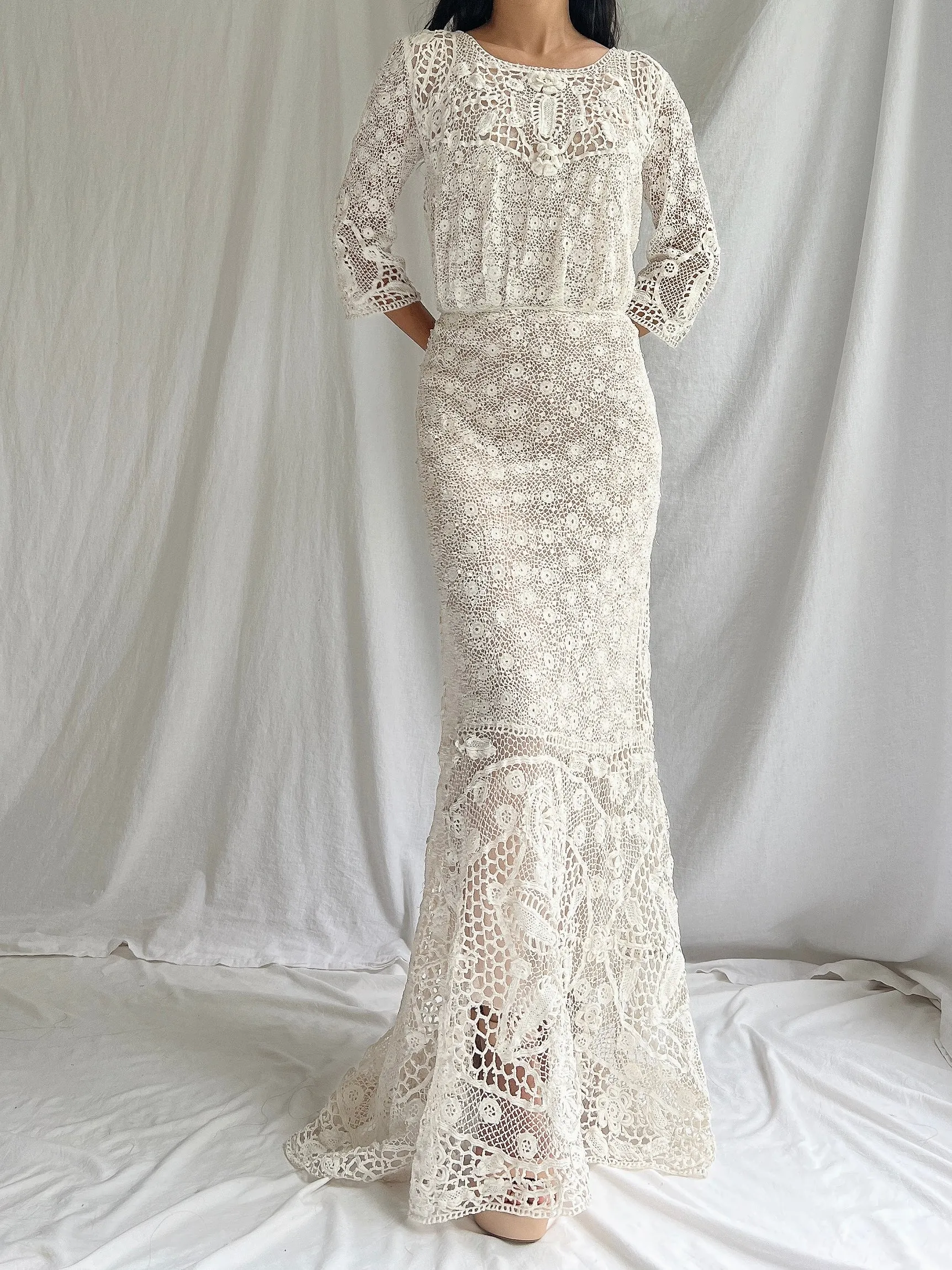 Antique Irish Crochet Dress - S