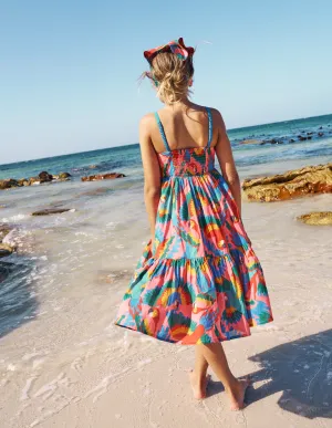 Aurelia Tiered Twirly Dress-Multi Rainbow Parrot
