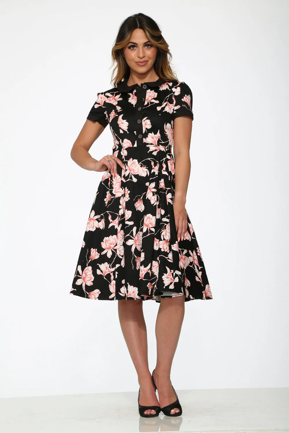 Black & Pink Floral Swing Dress
