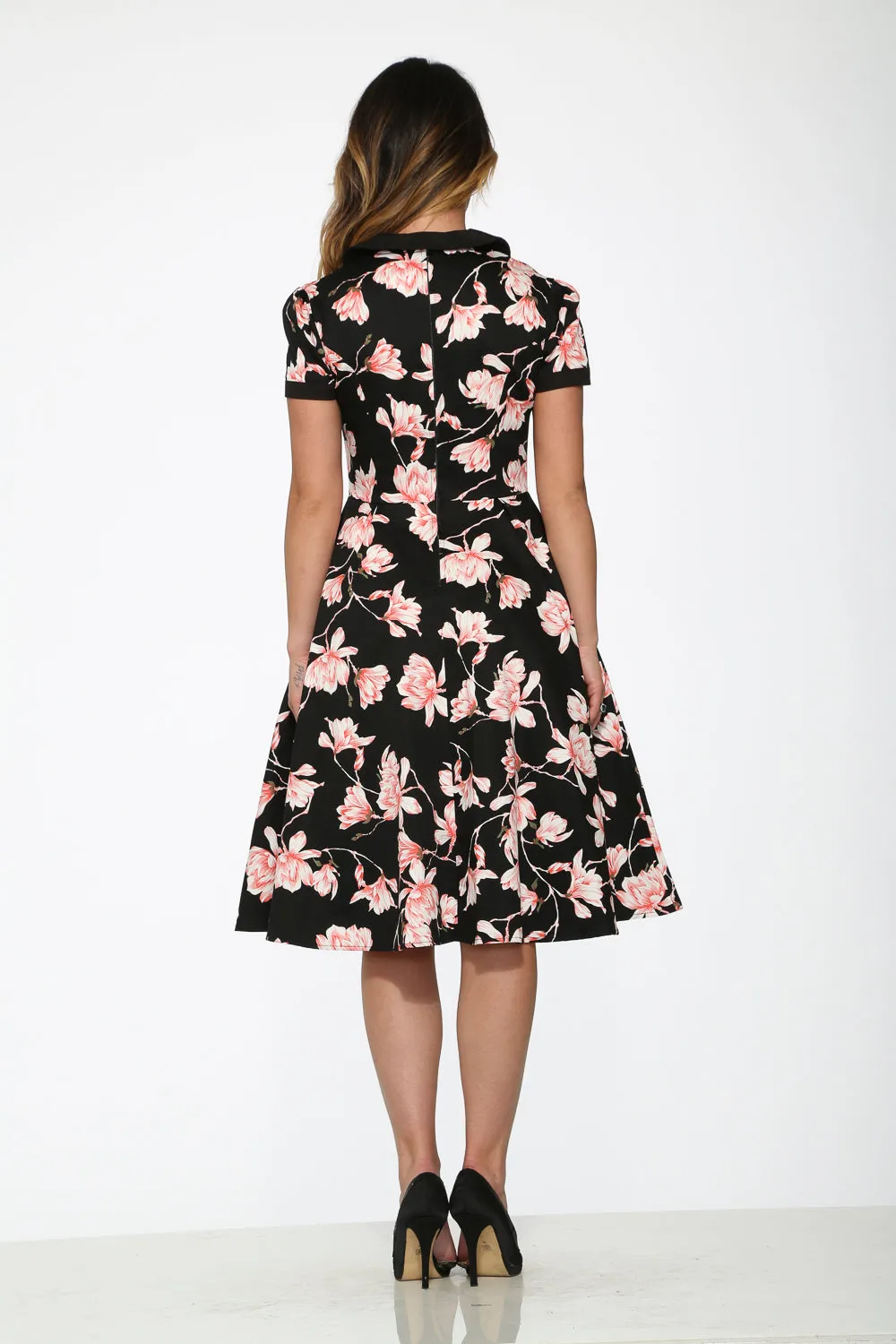 Black & Pink Floral Swing Dress