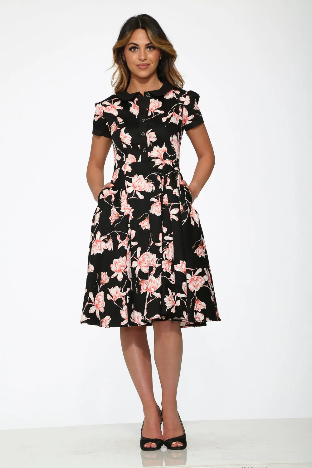 Black & Pink Floral Swing Dress
