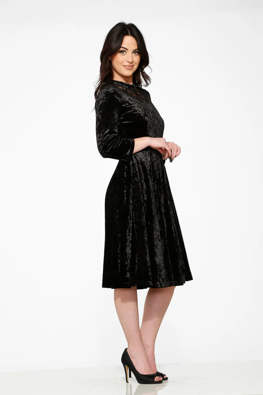 Black Diamond Velvet Swing Dress
