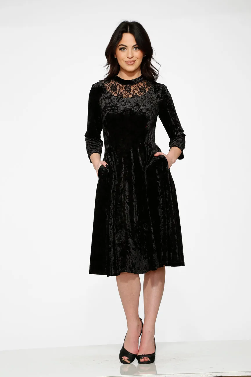 Black Diamond Velvet Swing Dress