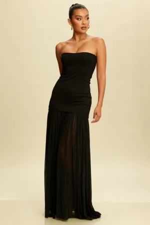 BLACK TUBE SHIRRED CHIFFON MAXI